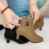 Autumn Retro Fashion Boots Pointed Middle Heel Side Zipper Short Boots Belt Buckle Stiletto Women's Boots Martin Boots Women's