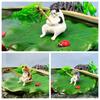 3pcs Fishing Cat Ladybug Lotus Leaf Set Ornaments Aquarium Decoration Cartoon Cat Statue Mini Resin Figurine Home Decor