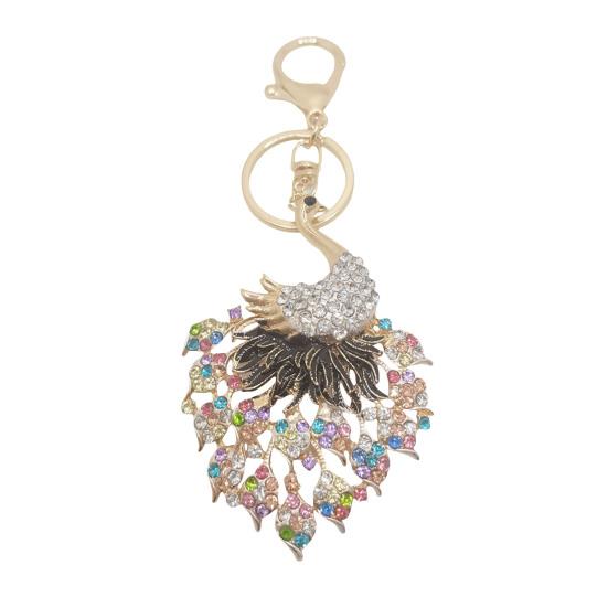 Luxury Peacock Shape Car Keychain Colorful Rhinestones Inlaid Keyring Bag Souvenir Charm Fashion Accessories