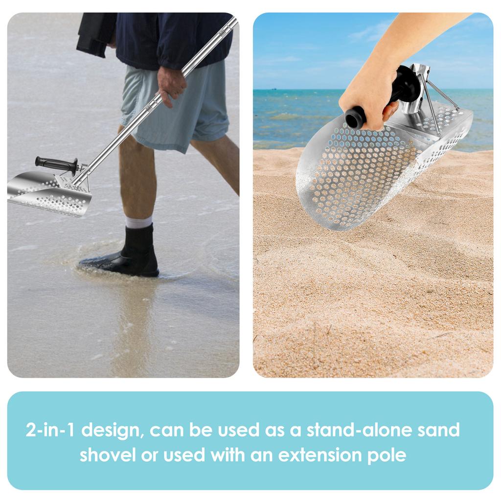 Heavy Duty Metal Detecting Shovel 304 Stainless Steel with Removable 140cm Length Handle Rustproof for Beach Treasure Hunting
