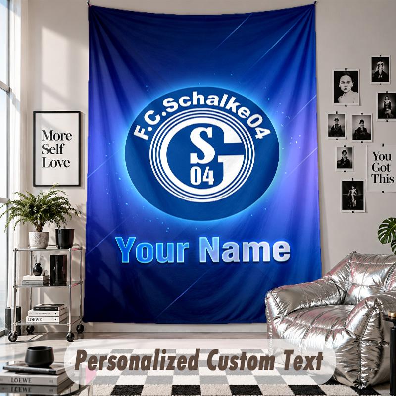 Wall Hanging Tapestry With Custom Name & Text, Schalke 04 FC Decorative Tapestry For Bedroom