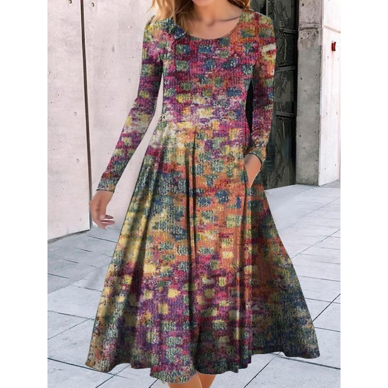 QICED Fashion Autumn Winter Long Sleeve O-Neck Casual Dresses