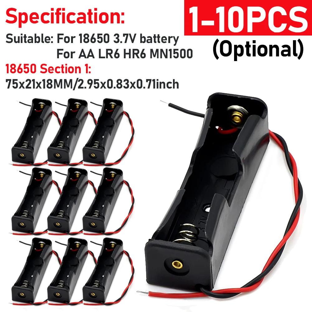 10-1pcs 1 2 3 4 Slot Plastic 18650 Battery Holder with Wire Lead Black 18650 Battery Storage Box Case for 18650 3.7V Battery