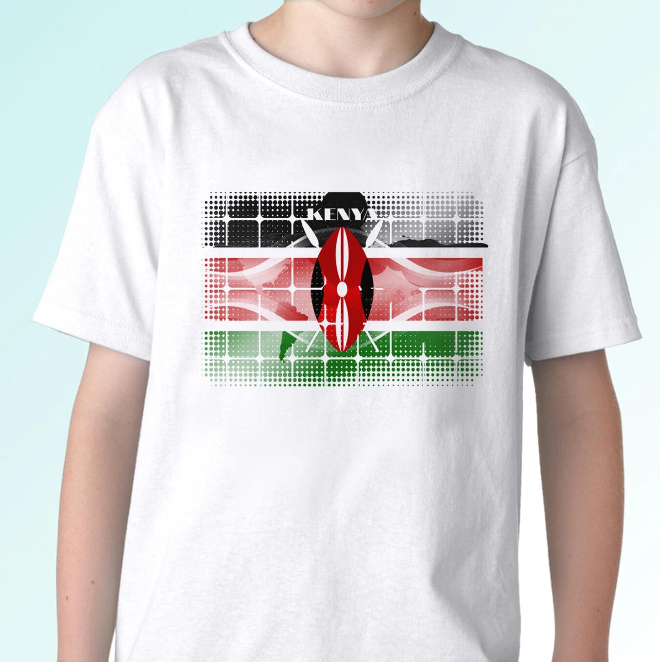 

Kenya flag white kids boys T-Shirt holiday top graphic design s s kids sizes 140