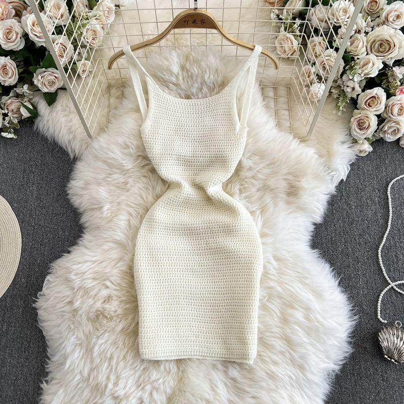 Pure Desire Sexy Sexy Knitting Sling Dress Women's Summer New Arrival Silm Slim Looking Sheath Bottom Sleeveless Skirt