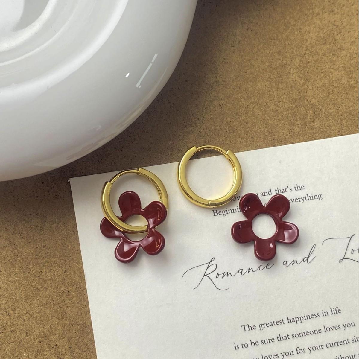 Elegant Sweet Angora Red Flower Stud Earrings for Women - Detachable, Light Luxury Design