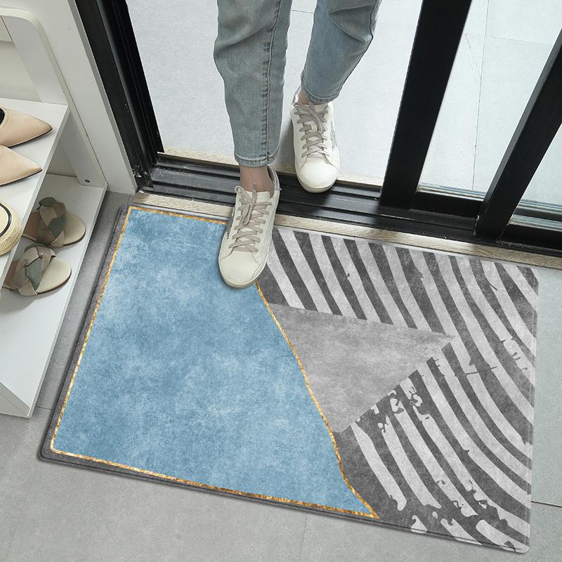 Simple Geometric Design Floor Mat For Entrance Toilet Washing Room 40x60/50x80/60x90/80x120cm Hypoallergenic Flannel Ultra Lghtweight Bath Rug