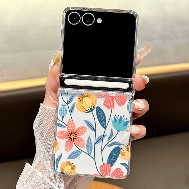 Blumenbedruckte magnetische durchsichtige Handyhülle für Samsung Galaxy Z Flip7 FE Flip6 Flip5 Flip7 6 5 faltbare transparente harte PC-Abdeckung