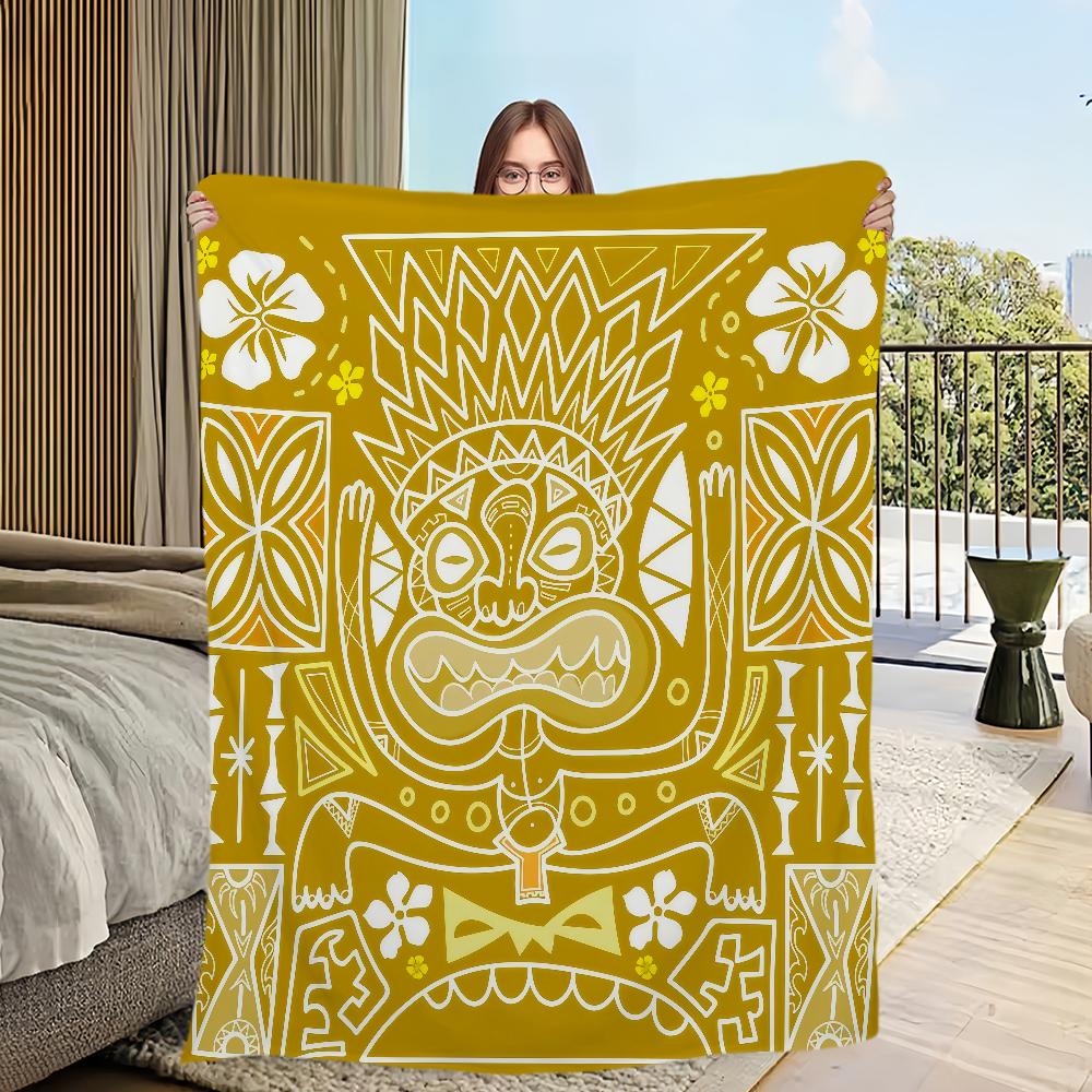 

T-tiki Face Aesthetic Hawaii Mask Home Flannel Warm Comfort Soft Plush Blanket For Sofa Living Room Office Bedroom Travel Gift 75x90cm