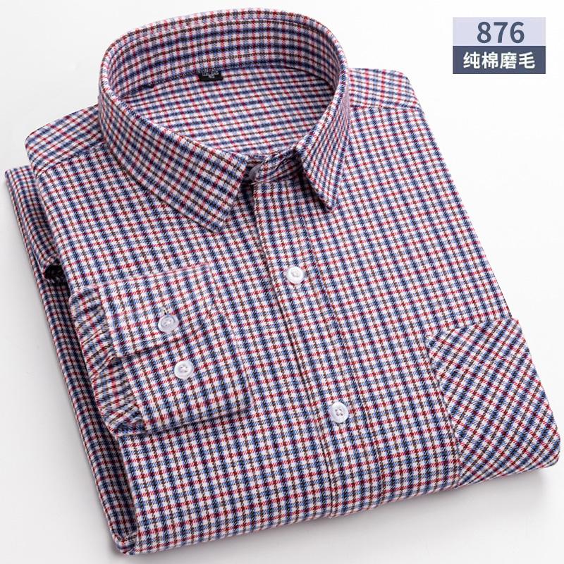 Oversized S~6XL Men's Plaid Shirt Long Sleeve Autumn Spring Soft Standard Fit 100% Cotton Brushed Outerwear Casual Man Clothing