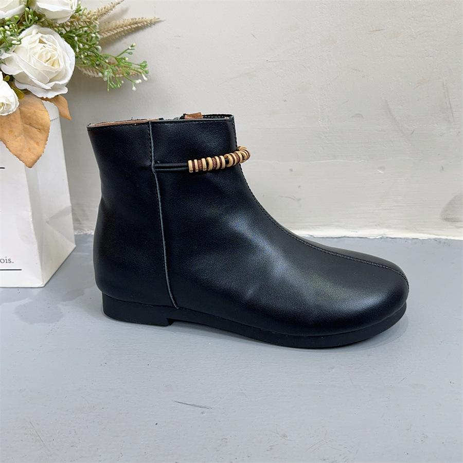 Johnature Retro Short Boots With Side Zipper Genuine Leather Soft Sole Comfortable Women's Shoes