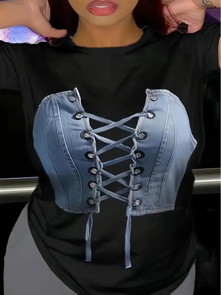 Damen Kurzarmtop mit Schmetterlingsdruck