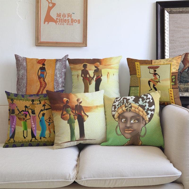African Woman Painting Cushion Cover for Safe Pillow Case 45x45 Home Decorative Throw Pillow Cover Car Pillow Chair BZ175