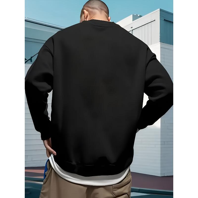 Men's Luxury Casual Sporty Sweatshirt with Chic Letter Print- Versatile Crew Neck Pullover In Black, Navy, Grey, Burgundy, PLUS SIZE