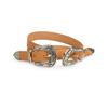 Women Double Button Faux Leather Belt With Floral Decor For Office Casual Wears