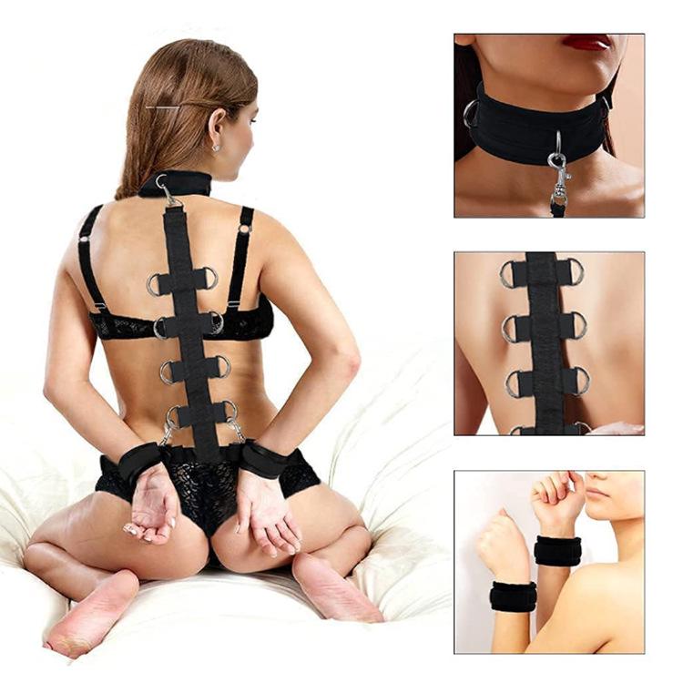 Adult Bondage Restraint Set: Backhand Strap, Handcuffs, Collar - Perfect for Flirty Couples