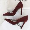 Fashion Sexy Pointed High-heeled Shoes Rhinestones Women Pumps Suede Stilettos 10 CM High Heels Premium Banquet Shoes Lady Party Shoes