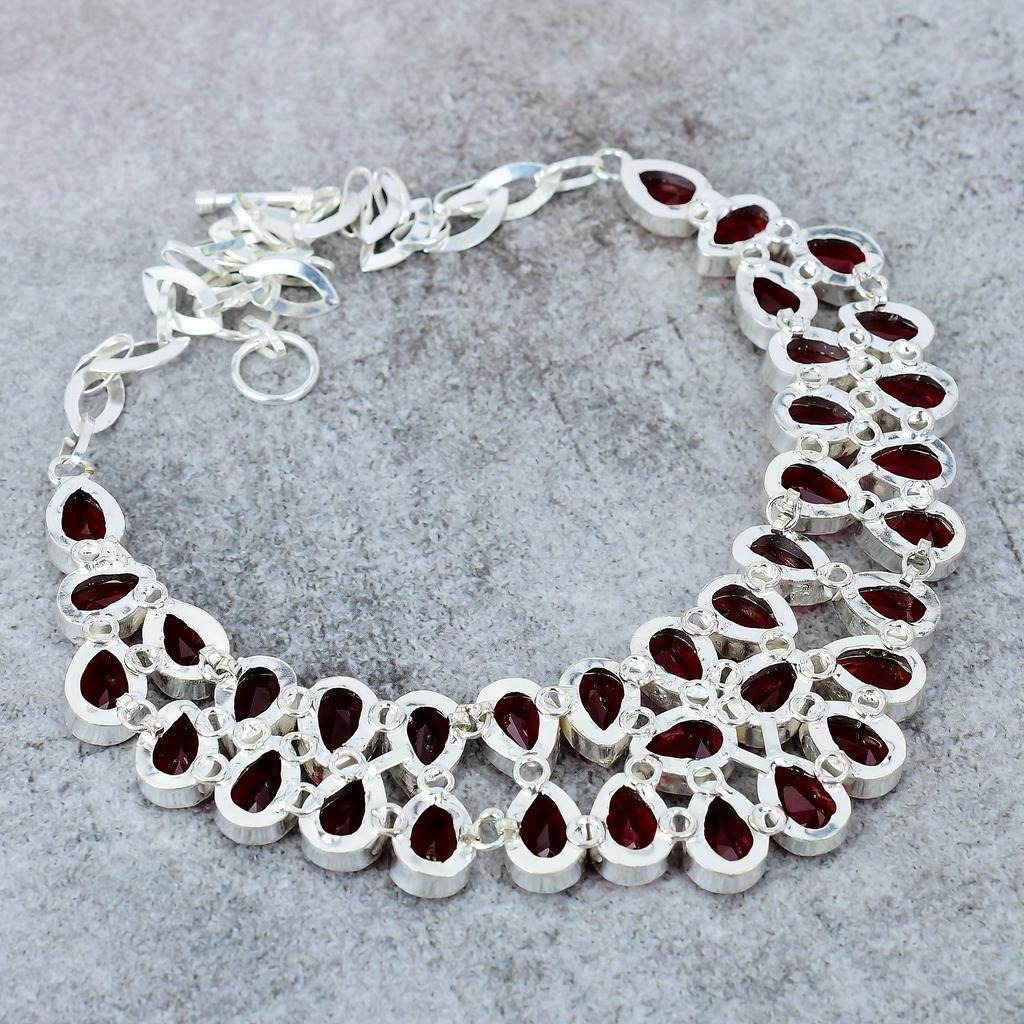 Mozambique Garnet Gemstone Handmade 925 Sterling Silver Necklace 18" M-318