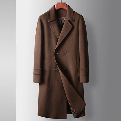Cappotto Trench Lungo Autunnale e Invernale in Lana Imbottito di Cotone a Doppio Petto, Giacca Calda Monopetto Giovanile Business