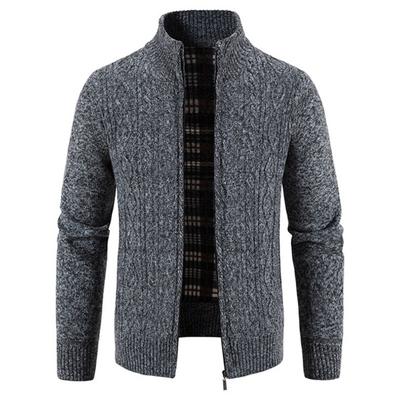 Casaco Masculino Outono Inverno Malha Engrossado Crochê Gola Quente Macio Fechamento com Zíper Bolsos Manga Comprida Casual Cardigan Suéter Anti-pilling