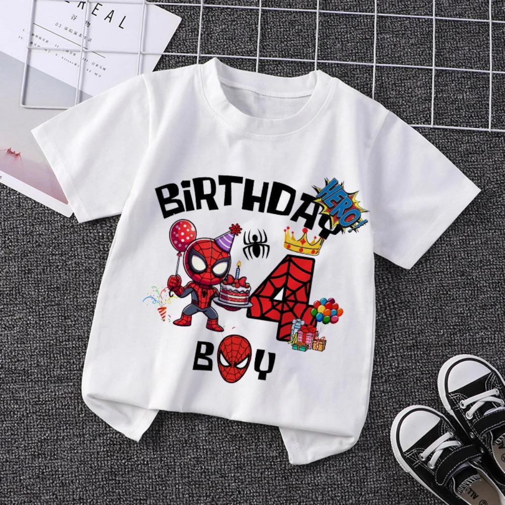 Marvel Spiderman Kids Birthday Party Tshirts Baby Number 1-9 T-Shirt Children Fashion Tops Tees Boys TShirt Parent Child Clothes