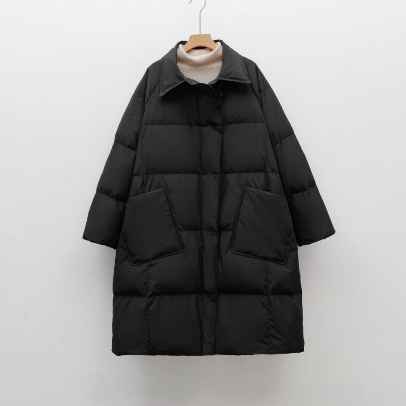 Feather 90 white duck down new national standard women's simple solid color thickened medium and long down jacket women