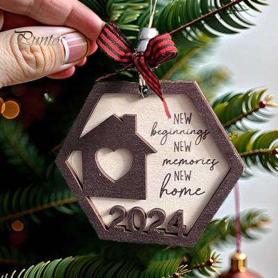 2024 Nowy Rok Wisząca dekoracja Nowy początek Nowe wspomnienia Nowy dom Naturalne rękodzieło z litego drewna Wielokrotnego użytku Xmas Tree Decor Wisiorek zaopatrzenie firm