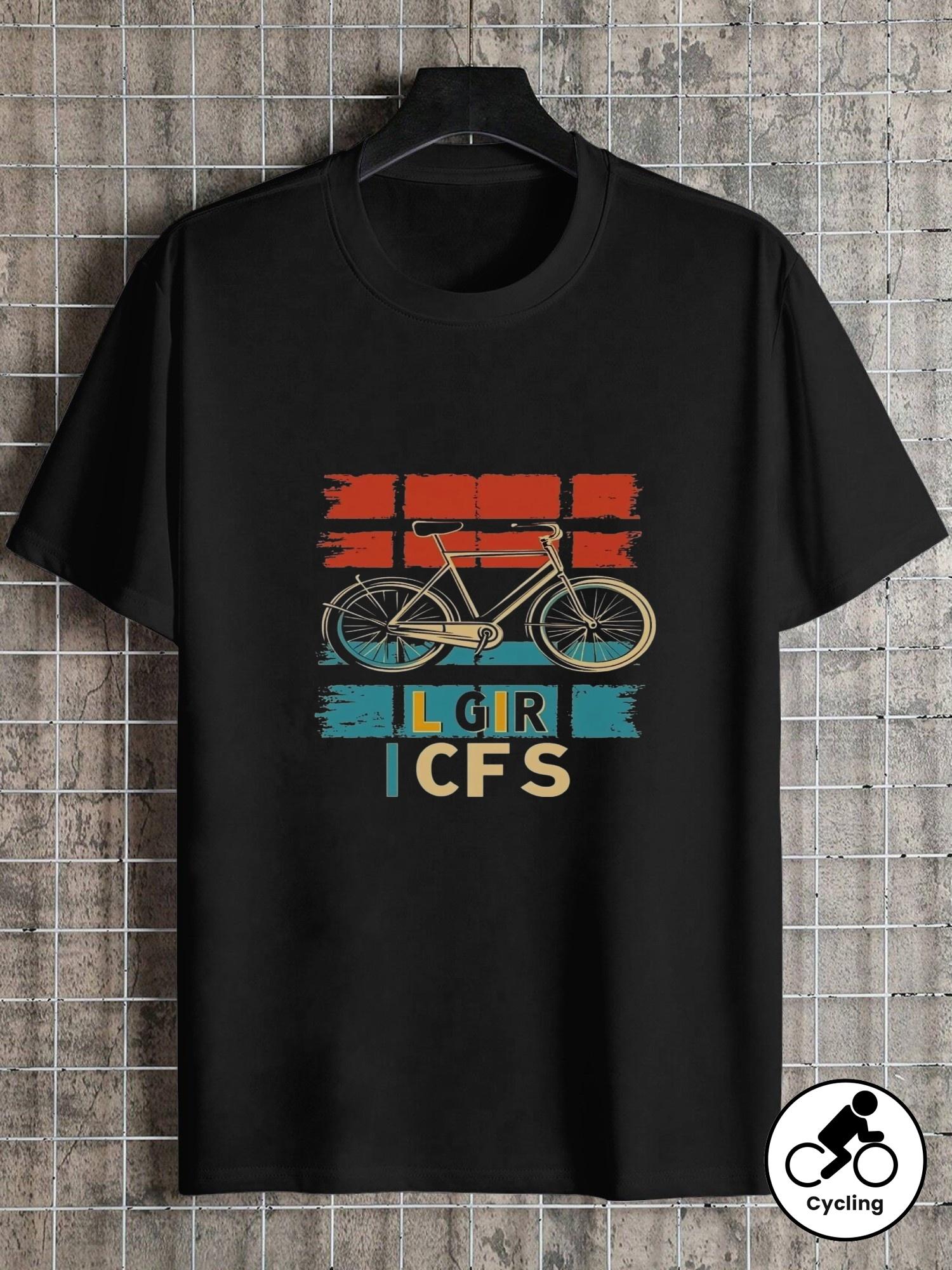 Retro Cycling Adventure T-shirt - Bold Comic Book Kanji Letters & Geometric Print S
