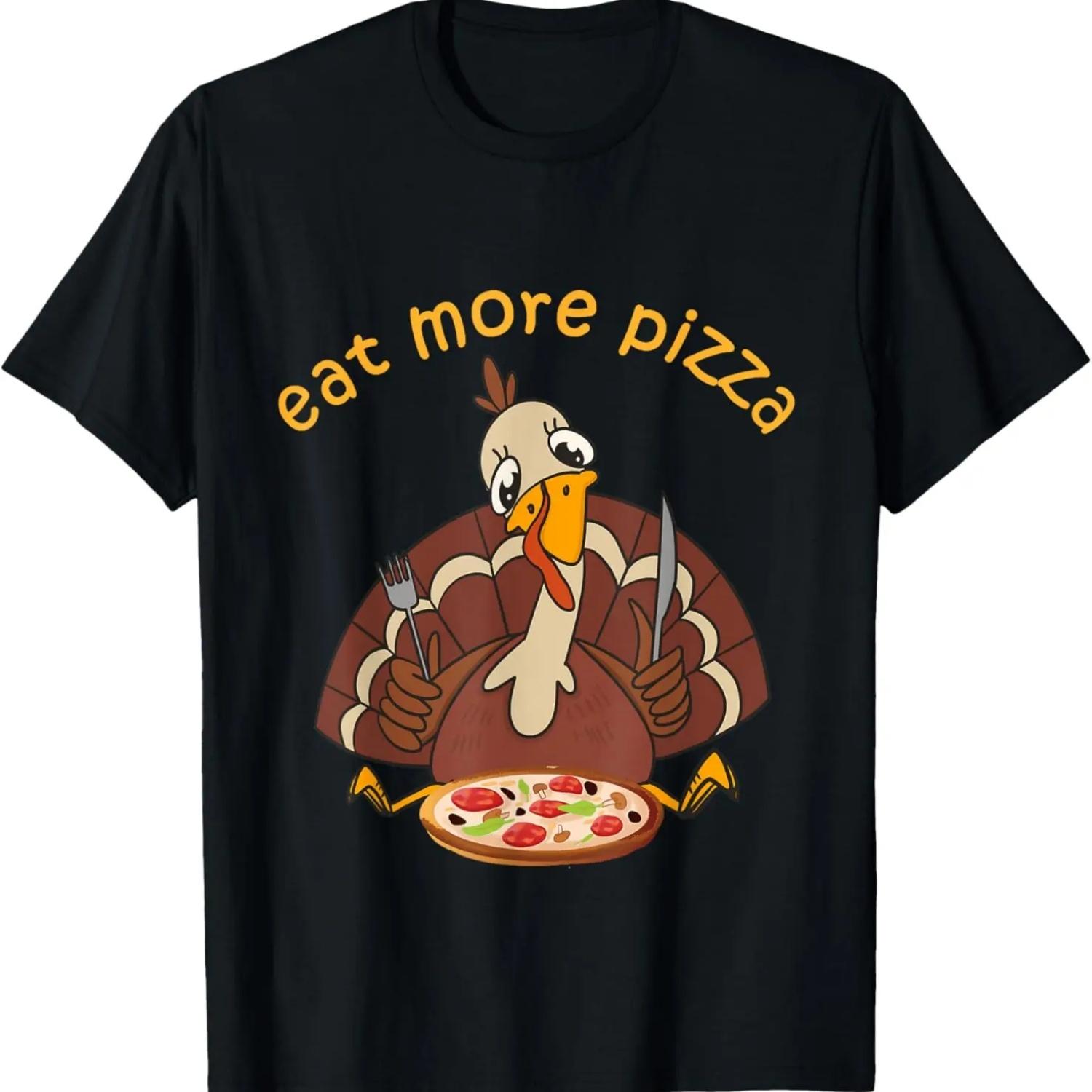 

Смешная индейка Ешь больше пиццы Детская и взрослая пижама Футболка на День благодарения S чёрный