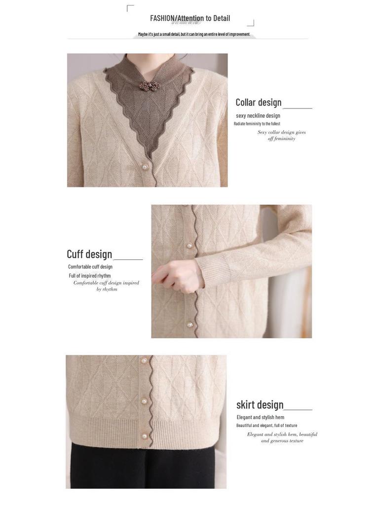 Mom's Winter Velvet Qipao Collar Sweater: Two-Piece Top for Middle-Aged and Elderly Women