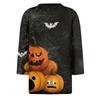 Women's 3/4 Sleeve Casual Loose Fit Round Neck Shirt Halloween Pumpkin Print T-Shirt Comfortable Lightweight Top for Everyday Wear