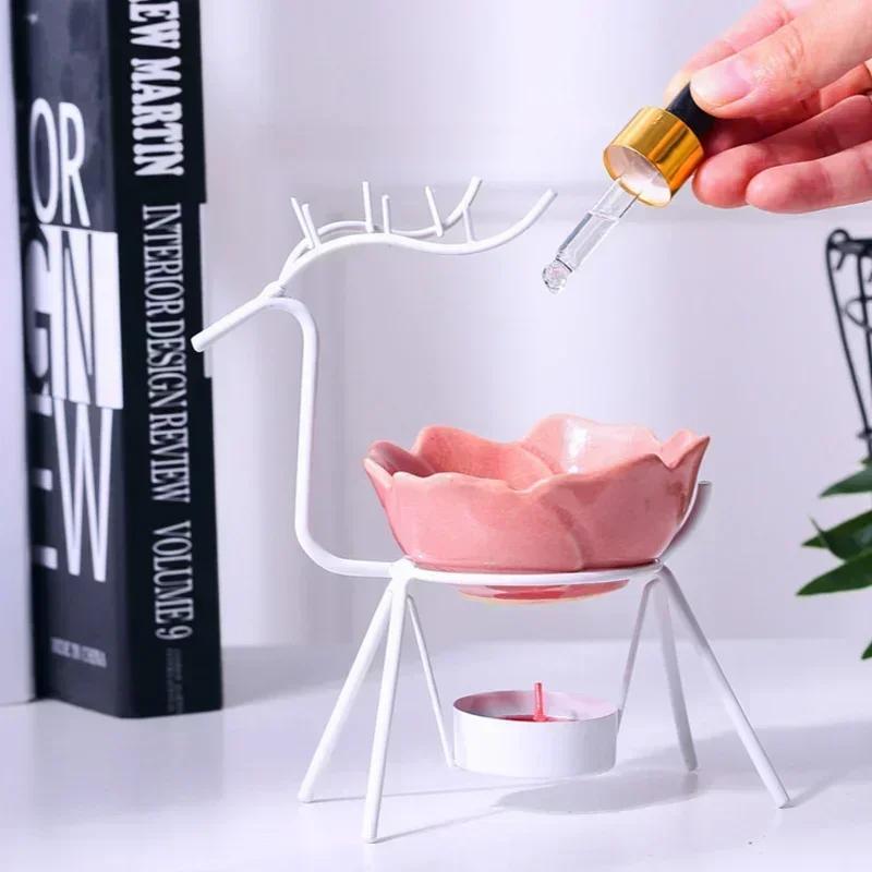 Home Decoration Crafts Creative Stainless Steel Deer Oil Stove Candle Holder Aromatherapy Essential Incense Burner Lamp Ornament