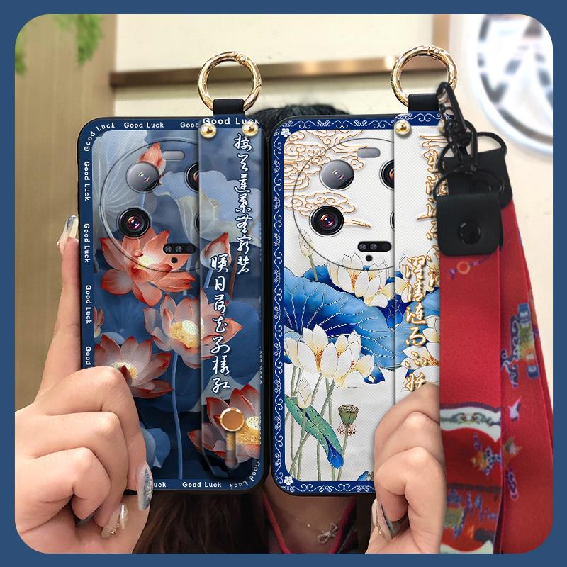 Anti-dust Kickstand Phone Case For Xiaomi 13 Ultra Back Cover Phone Holder Silicone Durable Lanyard Elderly Lady Fashion