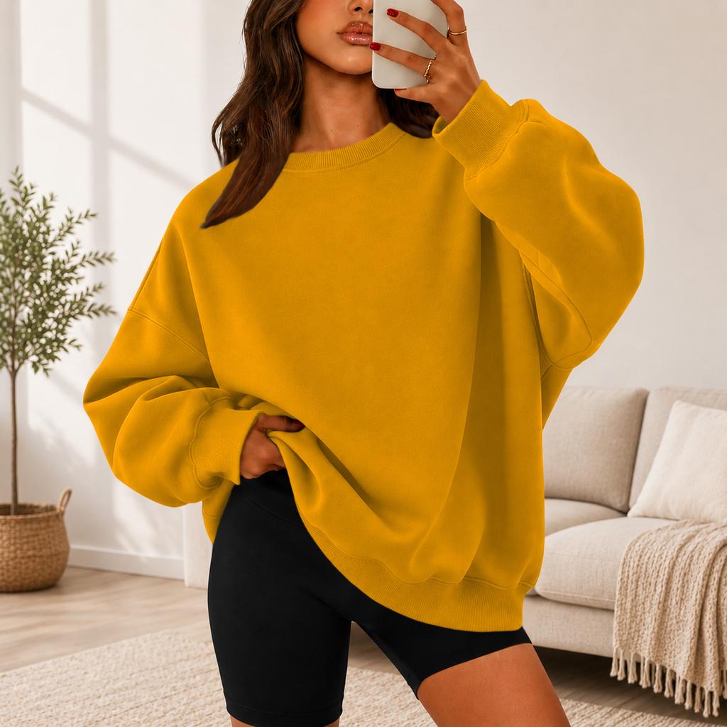 Women's Color Crewneck Sweatshirt Loose Fit Casual Pullover for Everyday Wear