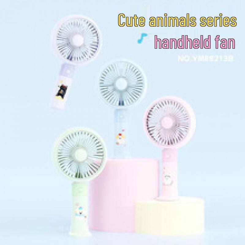 

Rechargeable Mini Cartoon Fan with Base - Portable Handheld Electric Fan for Students Random Color