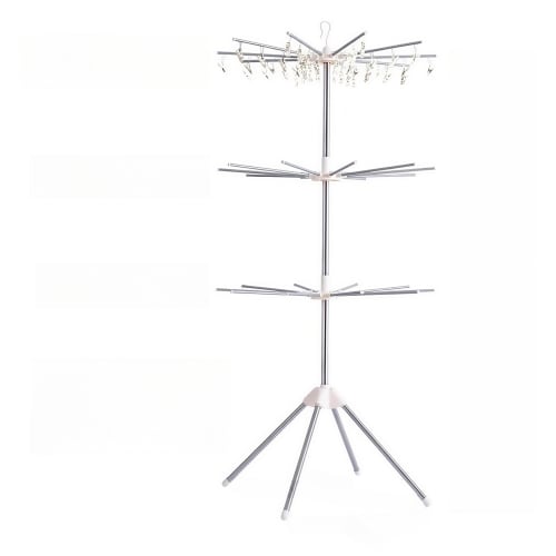 

RUNCAN Clothes Drying Rack, Clothes Drying Rack with Pinch Hangers and Towel Hangers, 3 Tiers, 360-Degree Rotation, Four-Legged Design, Foldable Stora