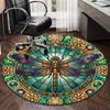 Stained Glass Dragonfly Art Round Carpet Chair Cushion Round Entryway Rug, Soft Round Rugs for Living Room, Bedroom, Circle Carpet Decor Gifts