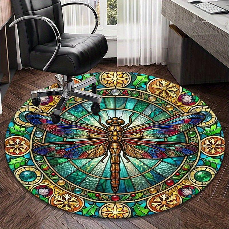 Stained Glass Dragonfly Art Round Carpet Chair Cushion Round Entryway Rug, Soft Round Rugs for Living Room, Bedroom, Circle Carpet Decor Gifts