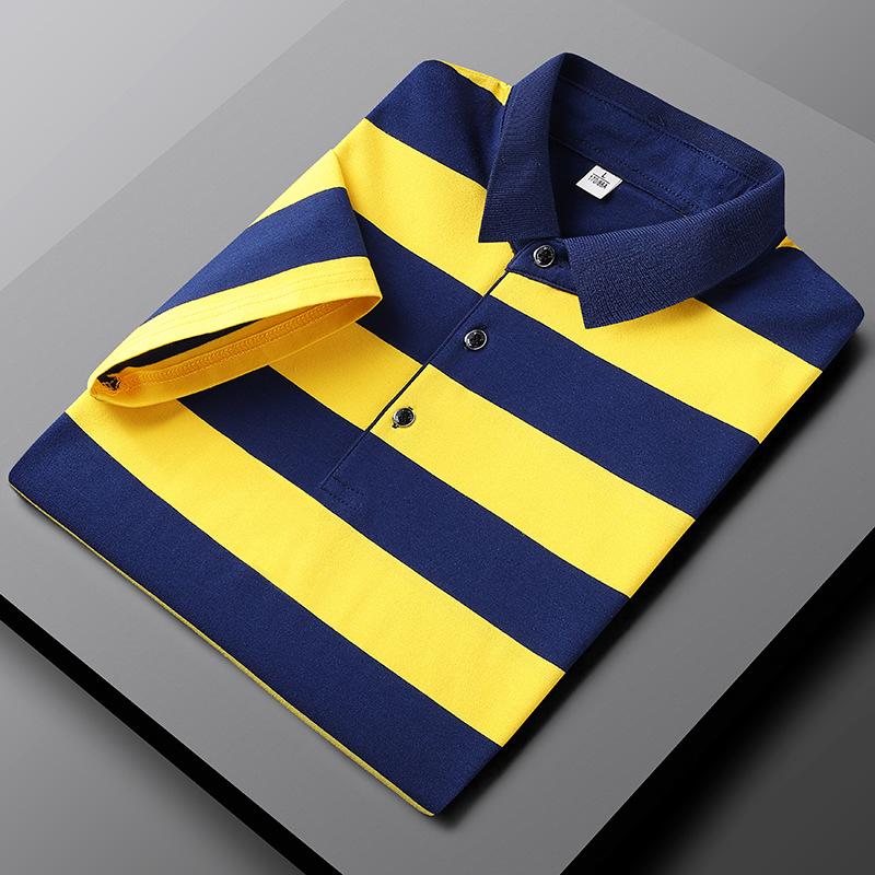 Summer Polo T-shirt Short Sleeve Lapel Casual Stripe Half Sleeve T-shirt Men's Top