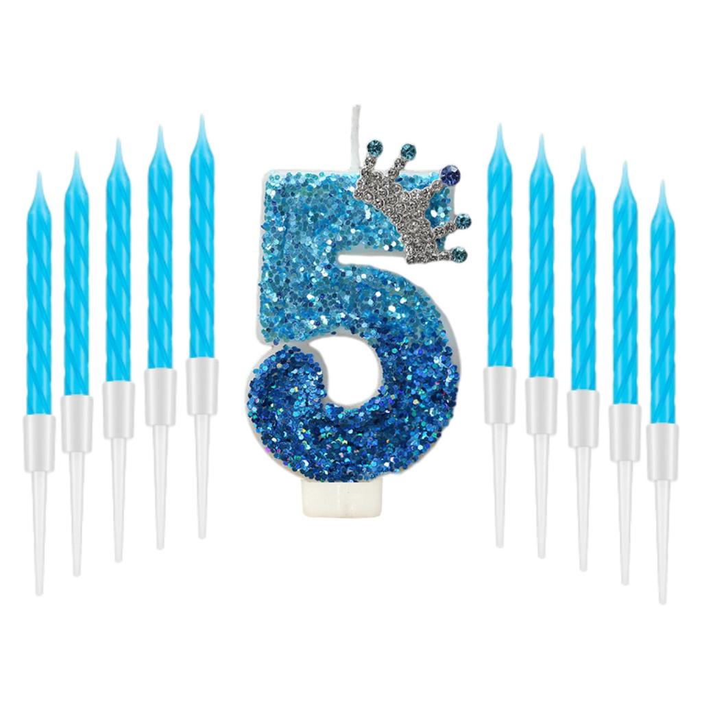 11pcs Blue Birthday 0-9 Candle for Cake,Blue Crown Cake Topper Princess Birthday Party Decorations Cupcake Topper Party Supplies