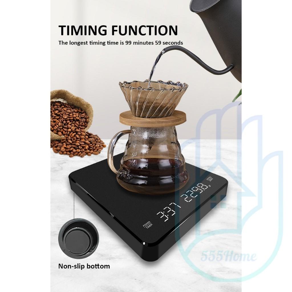 Kávová váha Automatický časovač LED displej/ Dobíjecí přes USB / Kuchyňská váha Elektronická váha 3kg/0,1g Vysoká přesnost