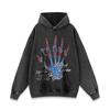 Mens Oversized Distressed Washed Cotton Hoodie With Skull Print Streetwear Loose Fit Hip Hop Sweatshirt