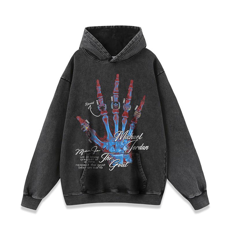 Mens Oversized Distressed Washed Cotton Hoodie With Skull Print Streetwear Loose Fit Hip Hop Sweatshirt