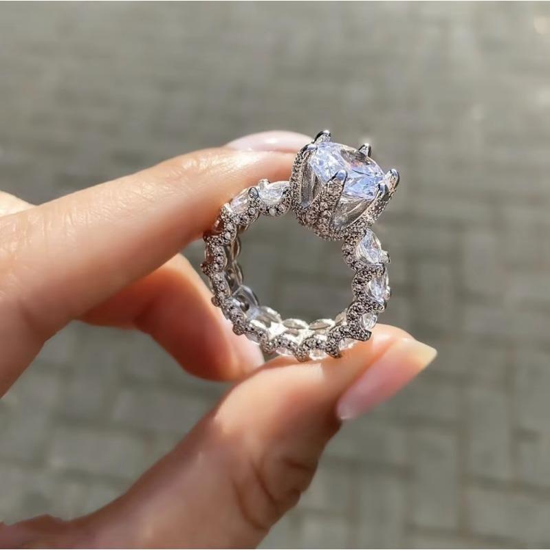 Huajie Bling Sparking Cubic Zirconia Full Paved Women's Rings Wedding Bride Exquisite  Trend Tide