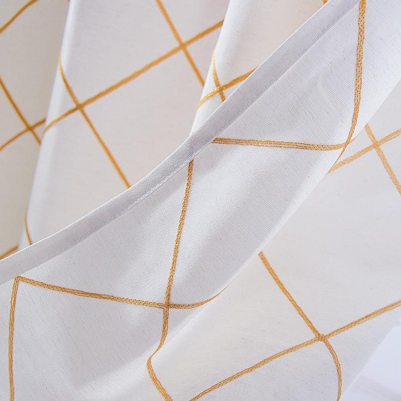 Nordic Finished Curtains Solid Color Geometric Embroidery Piercing Rod Curtains Solid Color Blackout Curtains