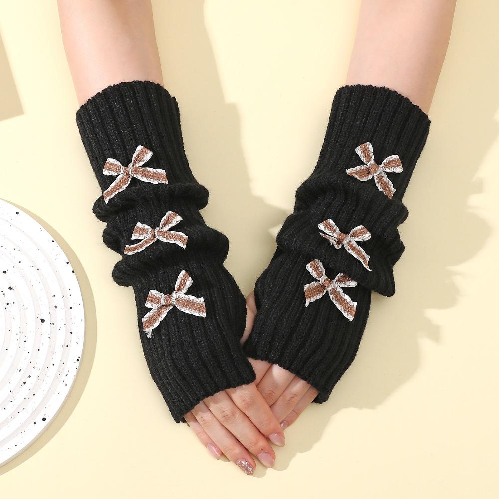 Thicken Bow Fingerless Gloves Cute Bowknot Hands Free Gloves Fashion Arm Sleeves  Winter