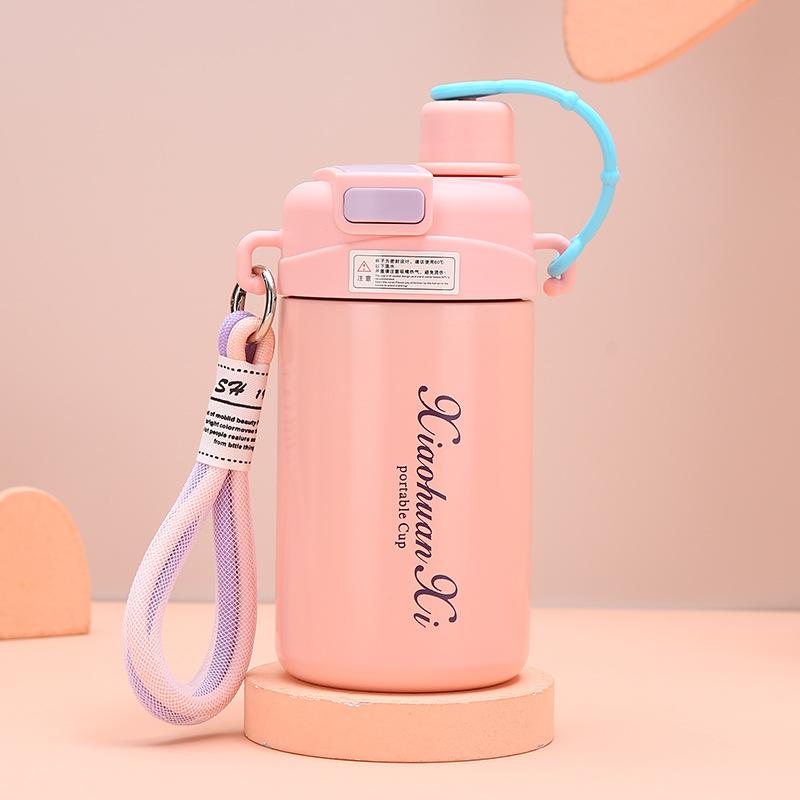 Enkel termosmugg i rostfritt stål Kreativ söt studentmugg medföljande mode snöre dubbel drickvakuum kaffekopp