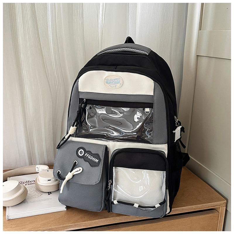 School bag new high-value college style fresh and sweet backpack junior high school students contrasting color splicing bar backpack