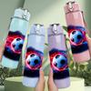 1PC Red Blue Glow Soccer Ball Print 750ml Color Plastic Sports Water Bottle Leakproof Flip Straw Lid Suitable for Sports Office Home Use