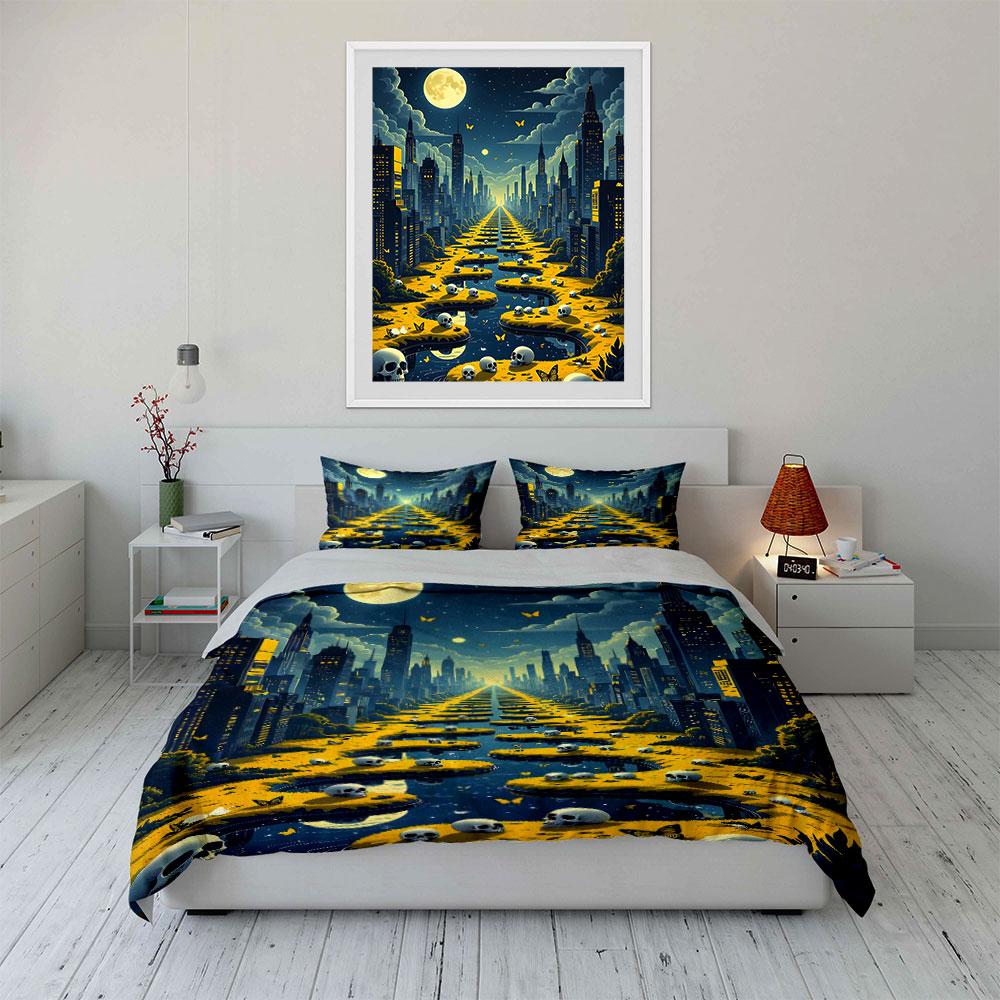 Moonlit city skyline pathway. Bedding sets Duvet cover sets Duvet covers Pillowcases(1 * Duvet Cover 2 * Pillowcases, without duvet insert)